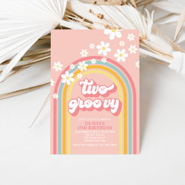Convite Dois Groovy Arco-Íris Retrô Aniversário de 2 Anos