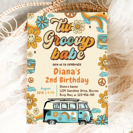 Convite Dois Groovy Babe Retro Festa do segundo aniversári