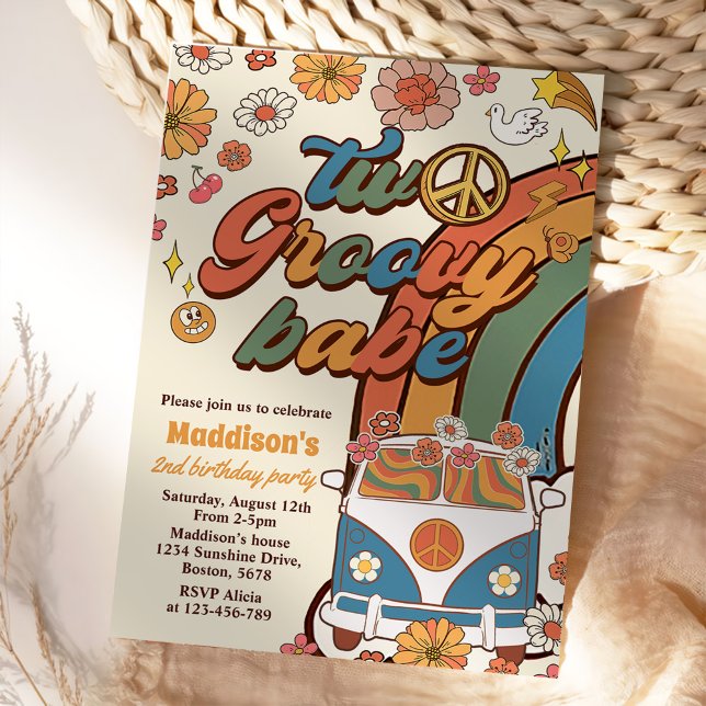 Convite Dois Groovy Babe Retro Festa do segundo aniversári (Criador carregado)