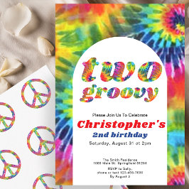 Convite Dois Groovy Birthday Retro Tie Dye 70s Hippie