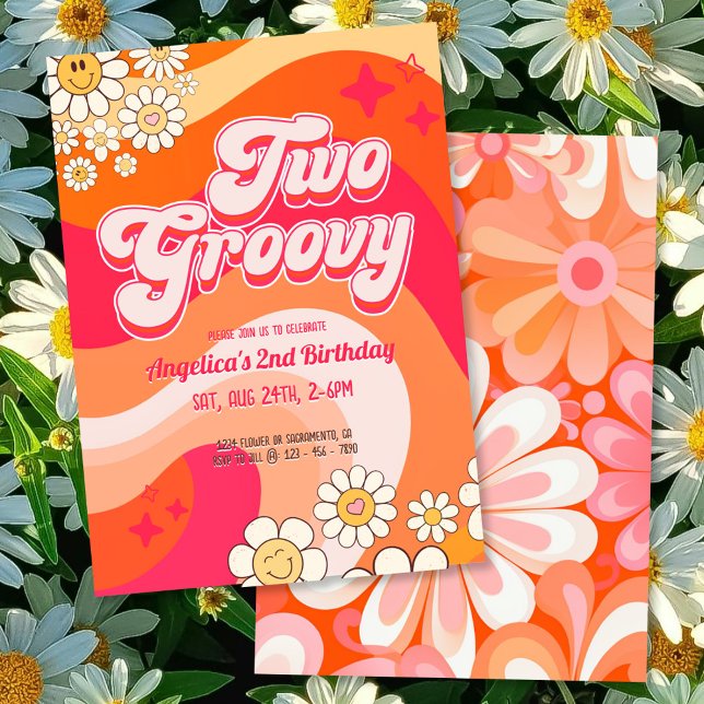 Convite Dois Groovy Colorful Girly Birthday (Criador carregado)