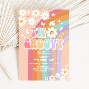 Convite DOIS Groovy Daisy Hippie Retro 70's 1º Aniversário