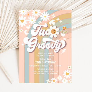 Convite DOIS Groovy Daisy Hippie Retro 70's 2º Aniversário