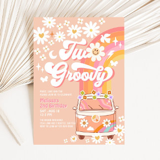 Convite DOIS Groovy Girl Rosa Pêssego Van Daisy 2º Anivers