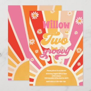 Convite Dois Groovy Hippie segundo aniversário Sunshine D