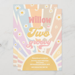 Convite Dois Groovy Hippie segundo aniversário Sunshine Da