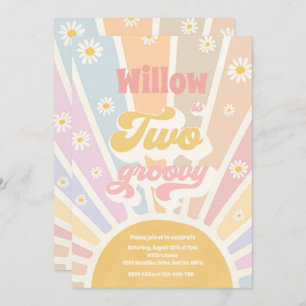 Convite Dois Groovy Hippie segundo aniversário Sunshine Da