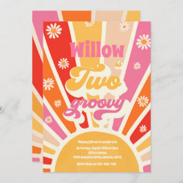 Convite Dois Groovy Hippie segundo aniversário Sunshine Da