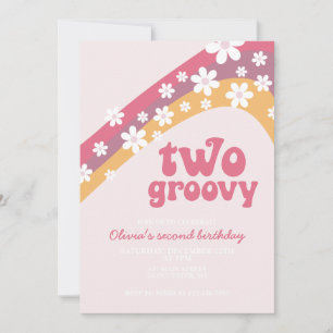 Convite Dois groovy margarida boho floral 2º aniversário