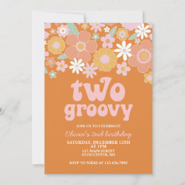 Convite dois Groovy Retro Floral 2º aniversário