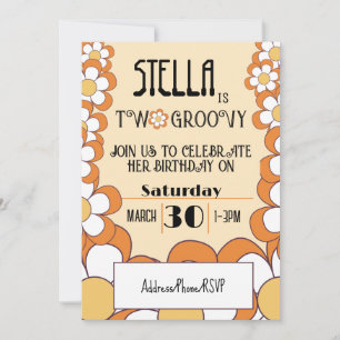 Convite Dois Groovy Retro Laranja Poder das Flores Anivers