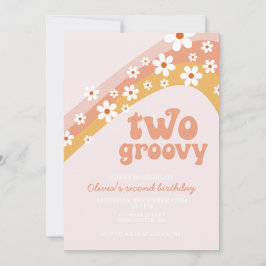 Convite Dois Groovy Retro margarida boho floral segundo an