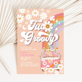 Convite Dois Groovy Rosa Margarida Arco-Íris Hippie 2º Ani