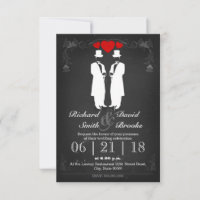 Dois homens de smoking com chapéus - Casamento gay