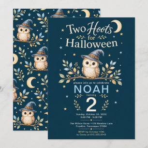 Convite Dois Hootes Coruja de Halloween 2º Aniversário Men