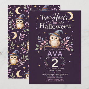 Convite Dois Hootes Coruja de Halloween Aniversário de 2 a