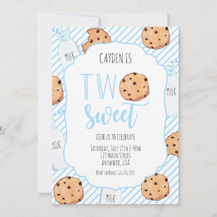 Convite Dois Leite Doce e segundo aniversário azul Cookies