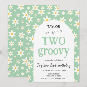 Convite DOIS lindos Verde Menta Daisy 2º Aniversário