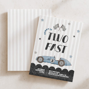 Convite Dois Meninos Rápidos Aquarela Carro de Corrida Azu