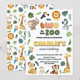 Convite Dois na Festa de aniversário do Zoo Animal Safari