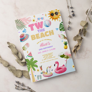 Convite Dois na Praia Festa de Aniversário de 2 anos de Ve