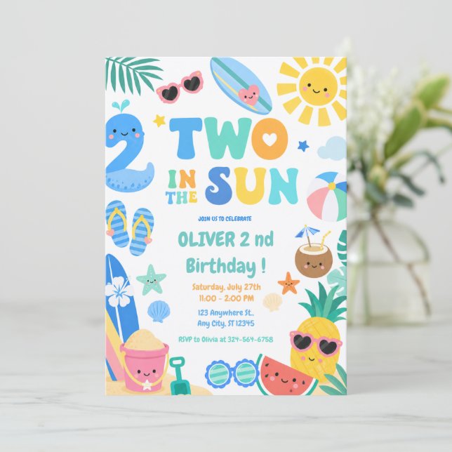 Convite Dois no Sol Menino Tropical 2º Aniversário (Em pé/Frente)
