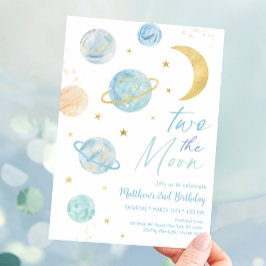 Convite Dois Noivados Dourados Da Lua Pastel Azul