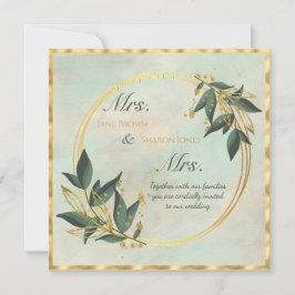Convite Dois Noivos Casamento Lésbico Aquarela Folhagem
