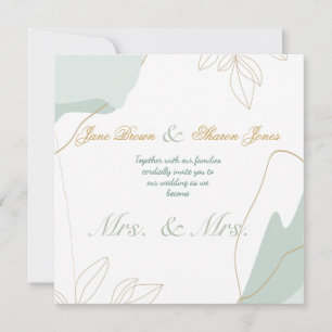 Convite Dois Noivos Casamento Lésbico Aquarela Verde