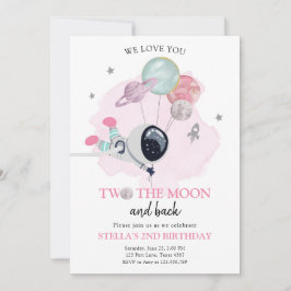 Convite Dois O segundo aniversário Da Moon Astronauta Spac