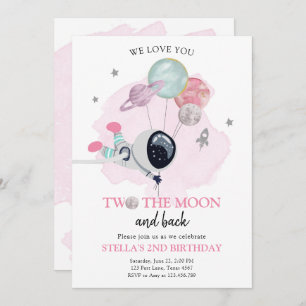 Convite Dois O segundo aniversário Da Moon Astronauta Spac