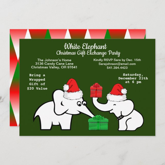 Convite Dois Padrão de Diamante de Natal de Elefante Branc (Frente/Verso)