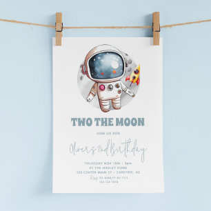 Convite Dois para a Lua 2º Aniversário Menino Espaço