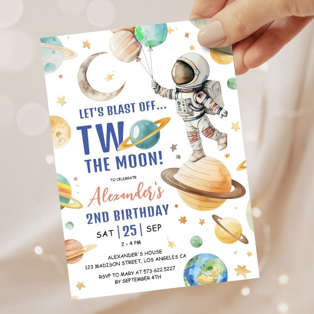 Convite Dois para a Lua! Menino Astronauta Espaço 2º Anive (Criador carregado)