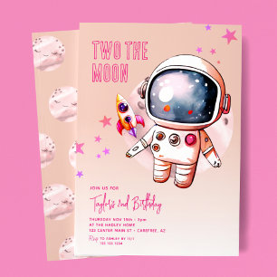 Convite Dois Para a Lua Rosa Pêssego 2º Aniversário