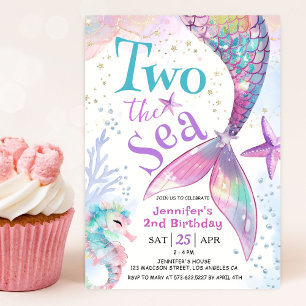 Convite Dois Para a Menina Rosa Sereia Aniversário de 2 An