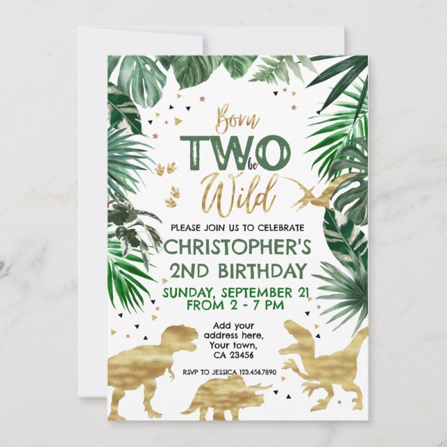 Convite Dois para ser Festa de aniversário do Tema Dinossa (Frente)