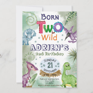 Convite Dois para ser Festa de aniversário Tema do Dinossa