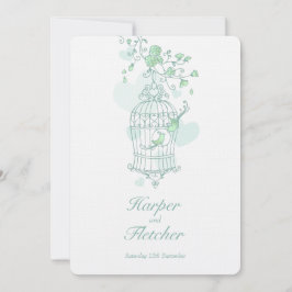 Convite Dois pássaros apaixonados abrindo o casamento