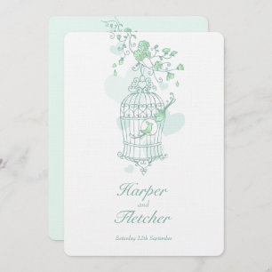 Convite Dois pássaros de amor abrem o casamento