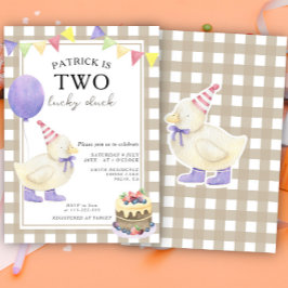 Convite Dois Patos Sortudos Aniversário de Um Ano Neutro e