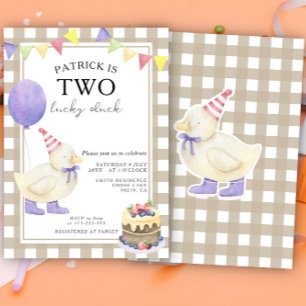 Convite Dois Patos Sortudos Aniversário de Um Ano Neutro e