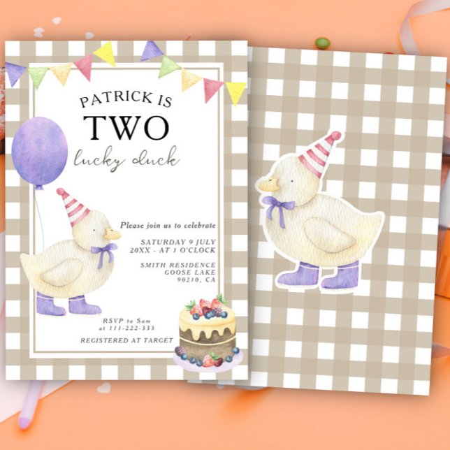 Convite Dois Patos Sortudos Aniversário de Um Ano Neutro e (Criador carregado)