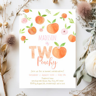 Convite Dois Peachy Peach Segundo Aniversário