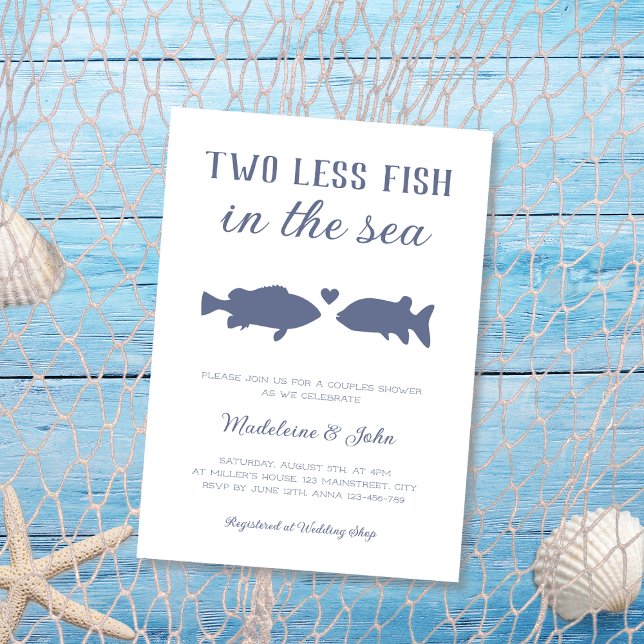 Convite Dois Peixes A Menos No Chá Dos Casais Marítimos (Two Less Fish In The Sea Couples Shower Invitation)