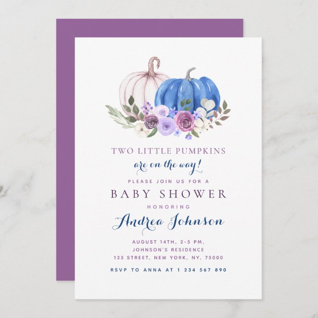 Convite Dois Pequenos Chá de fraldas De Gatinha Gêmea (Frente/Verso)