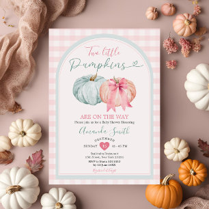 Convite Dois Pequenos Chás de fraldas Azul-Pumpkin e Rosa 
