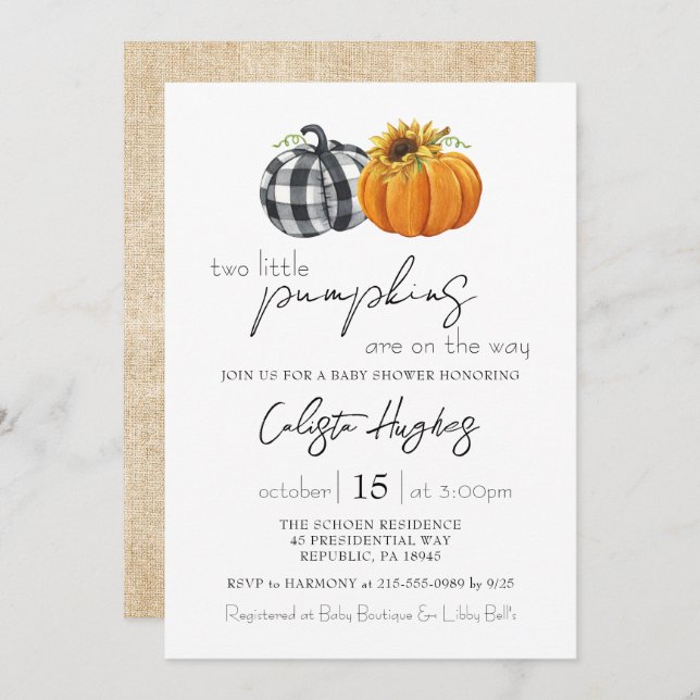 Convite Dois Pequenos Chás de fraldas De Girassol (Frente/Verso)