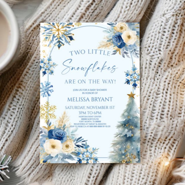 Convite Dois pequenos flocos de neve Chá de fraldas dos Gê (Criador carregado)