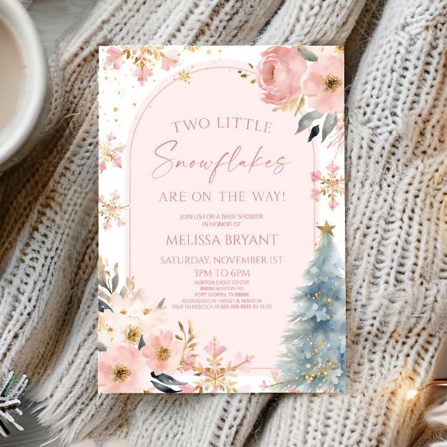 Convite Dois pequenos flocos de neve Chá de fraldas dos Gê (Criador carregado)